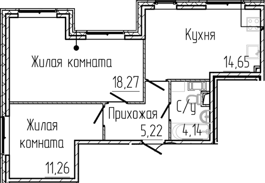 2-комнатная квартира 53.54 м², 2/4 эт., ЖК «SERTOLOVO PARK»